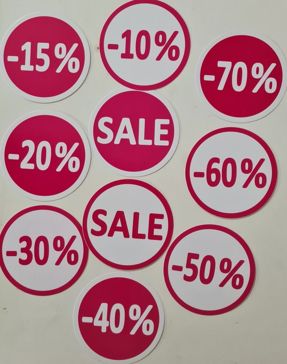 Набор наклеек многоразовых "SALE.-10%,-15%,-20%...-70%"