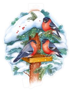 Плакат вырубной двусторонний "Снегири на дереве" Формат А3