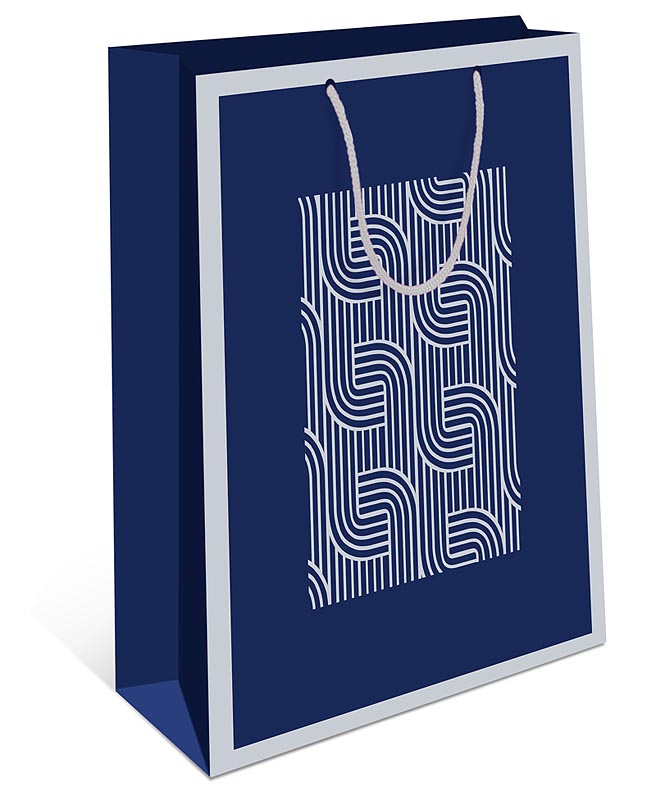 Пакет подарочный "Серый орнамент на синем" (АА)
