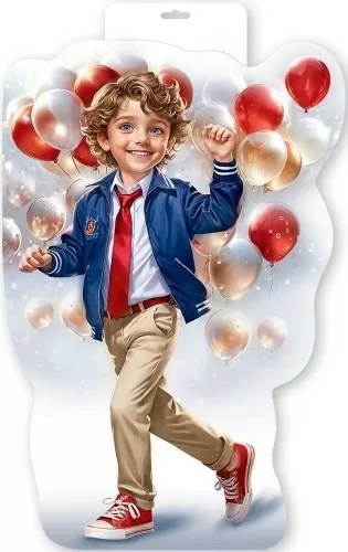 Плакат вырубной двусторонний "Мальчик с шариками" Формат А3